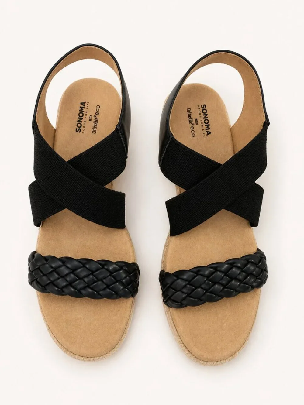 Sonoma Coraa Womens Wedge Sandals Black Strap Ortholite Eco Size 7.5 M